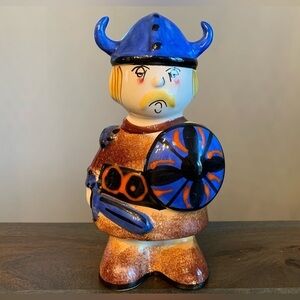 Italian Decanter Ceramiche San Marino Viking Shield Vintage Cork Stuck Italy